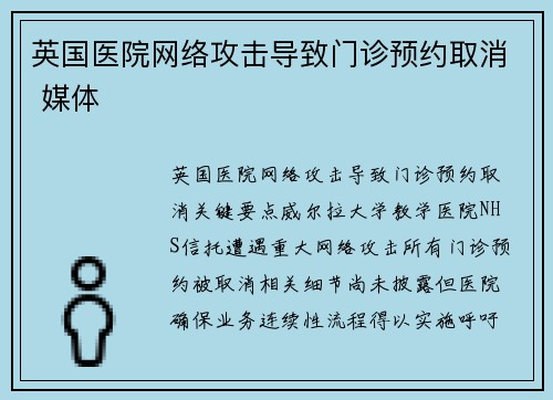 英国医院网络攻击导致门诊预约取消 媒体